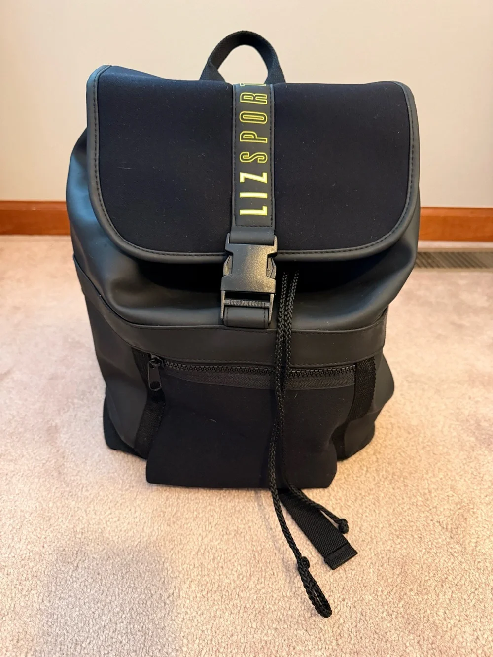 Vintage Liz Claiborne LIZSPORT Black Backpack Y2K Sporty Drawstring